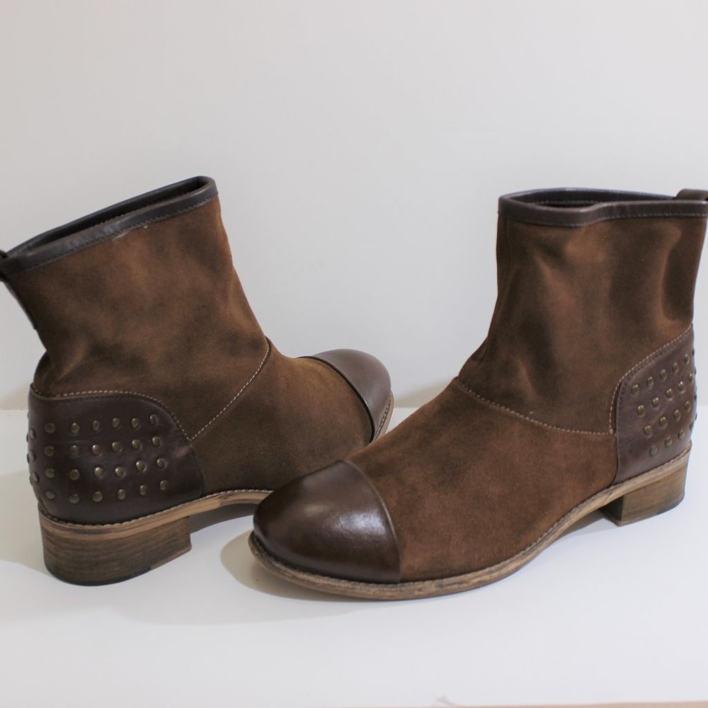 DIBA.TRUE Cute Brown Leather Suede Studded Cap Toe